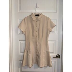 Zara preppy collared cream button up flare dress